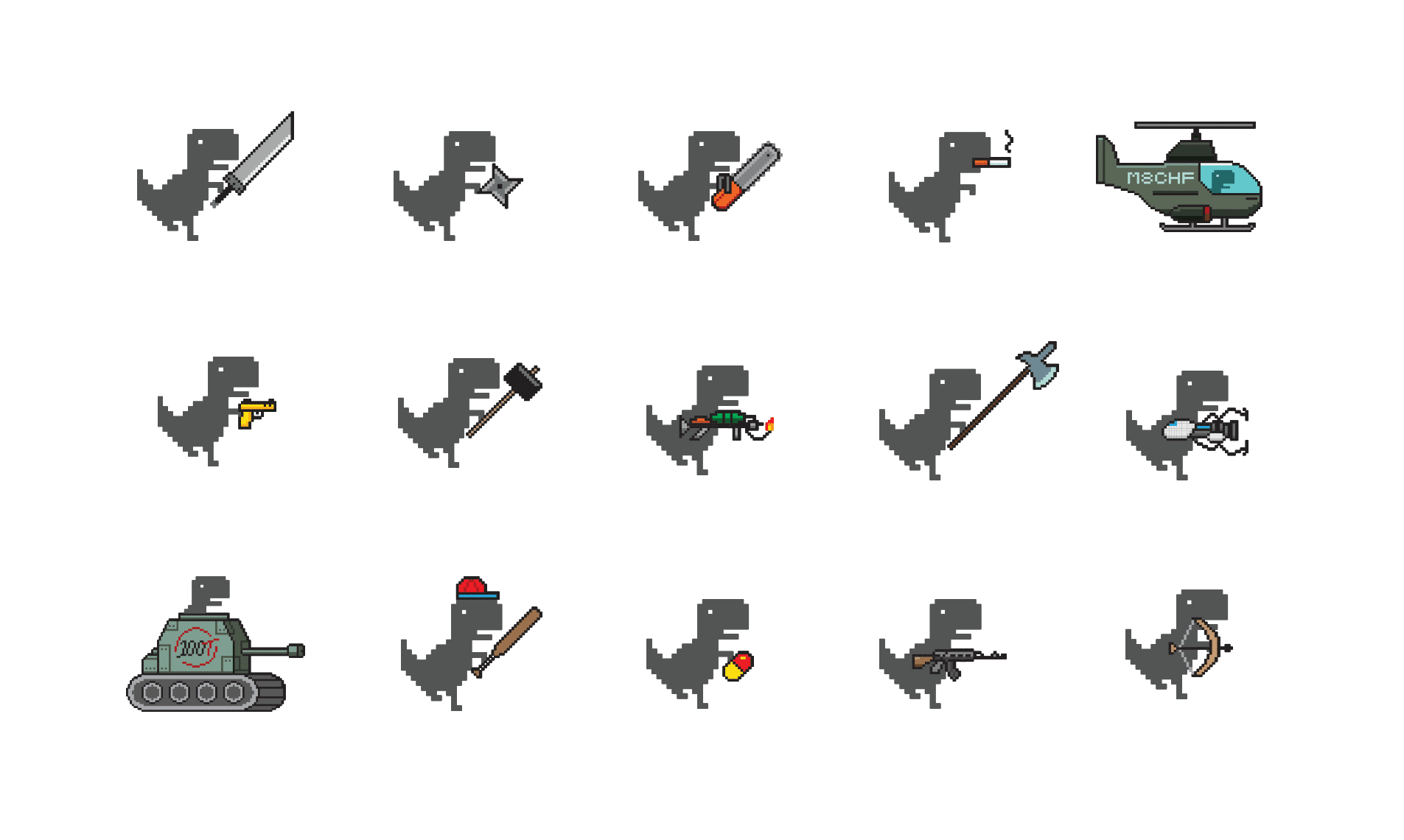 The Chrome Dinosaur game — but with guns, tanks, and drugs